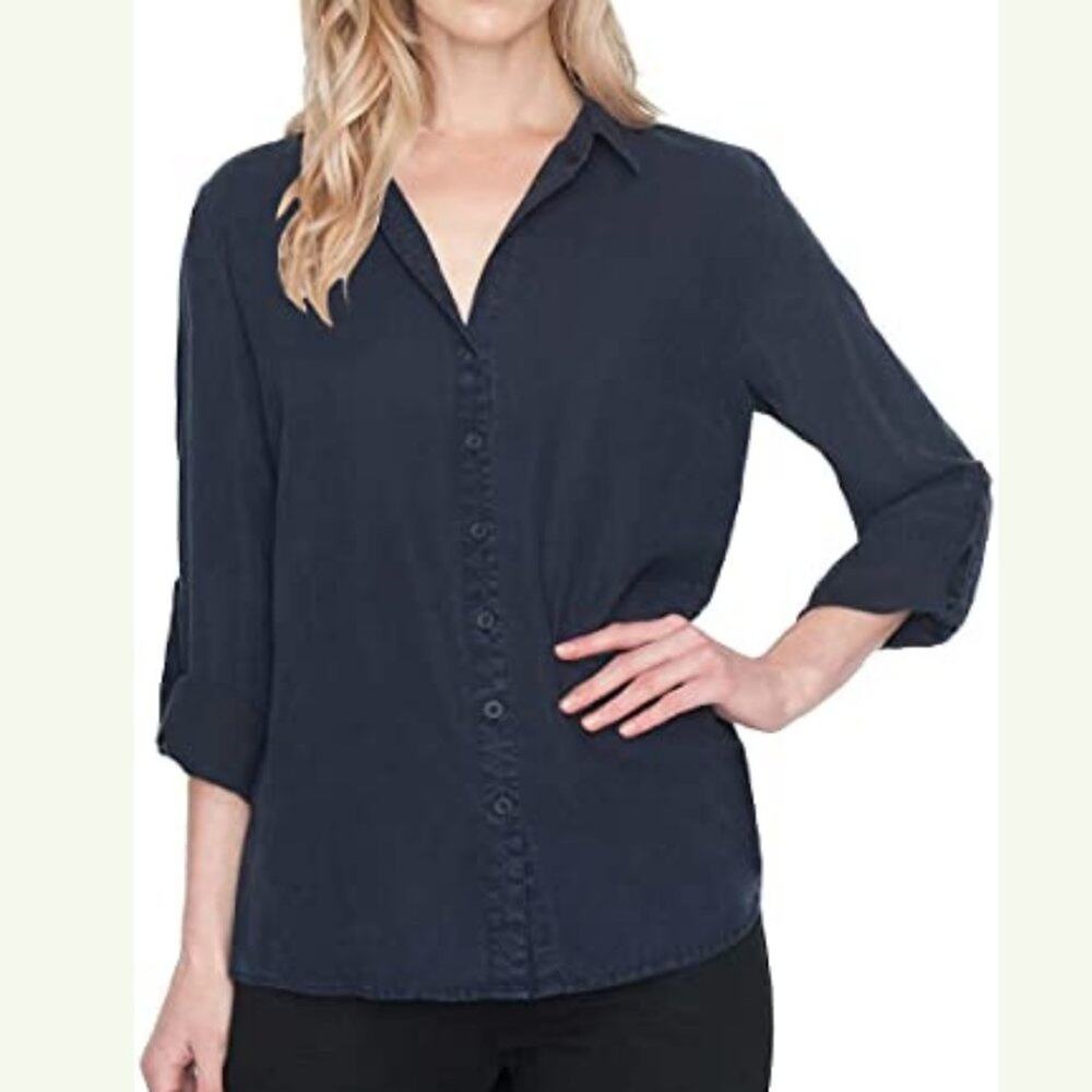 Matty m Ladies' Lyocell Blouse in Midnight Blue button up casual NEW
